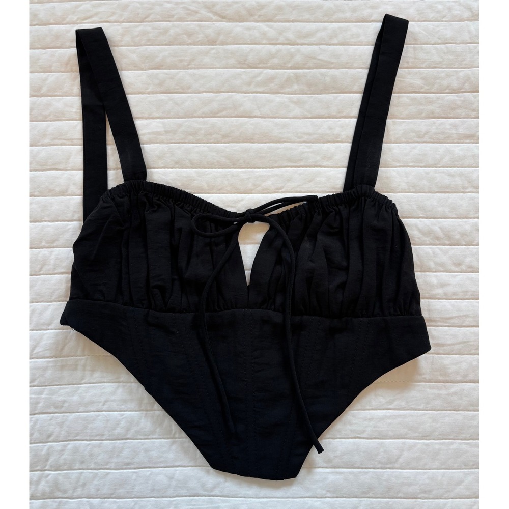 Princess Polly Black Corset Cleavage Crop Top Ruched Bust Handkerchief Hem 4